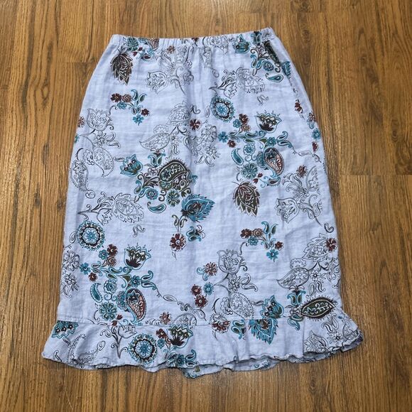 Tom Tom Midi Skirt Womens Medium Linen Elastic Waist Ruffle Floral Stretch Blue - Picture 4 of 4